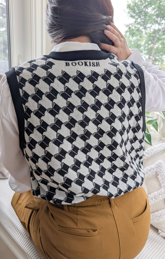 Bookish Houndstooth Knit Sweater Vest [Black]