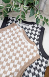 Bookish Houndstooth Knit Sweater Vest [Brown]