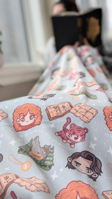 Odessa and Ransom Chibi Sherpa Fleece Blanket | Shield of Sparrows