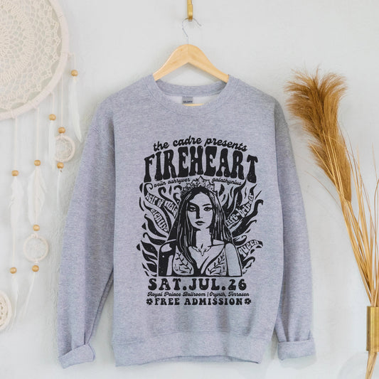 Fireheart Vintage Concert Sweatshirt (B&W) | Throne Of Glass