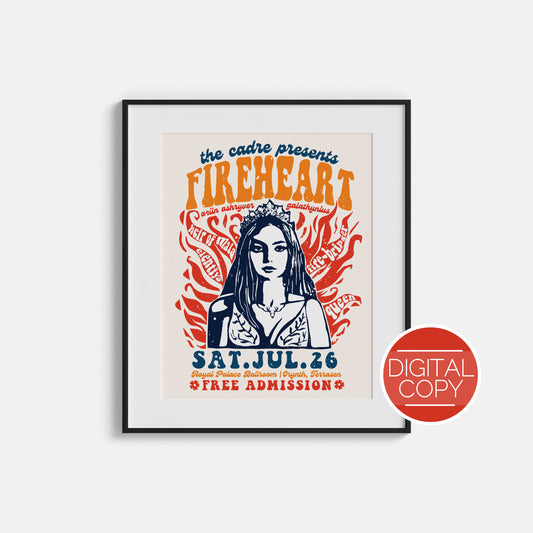 Fireheart Retro Band Poster Digital Print | Throne of Glass